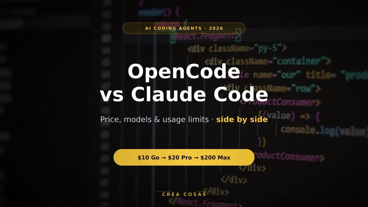 Miniatura de OpenCode vs Claude Code: precio, modelos y límites en 2026