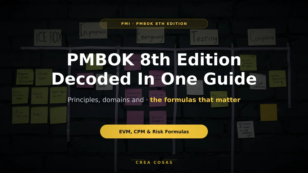 Miniatura de PMBOK 8ª edición: principios, dominios y fórmulas clave